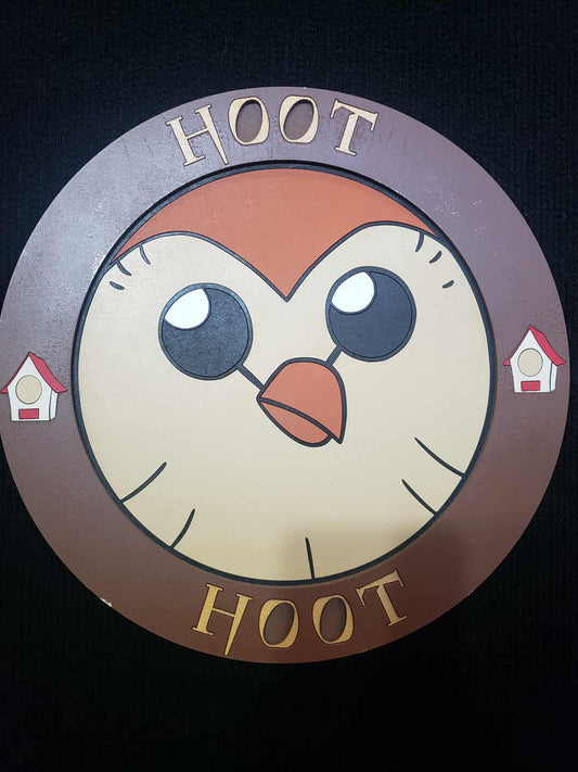 Hooty Wooden sign